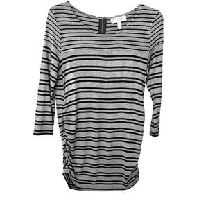 JESSICA SIMPSON MATERNITY DRRESS, WOMENS, SP, GREY WITH BLACK HORIZONTAL STRIPES